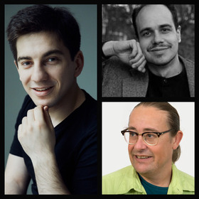 Collage mit drei Bildern: Pianist Denis Linnik, Pianist Claudio Martinez Mehner, Perkussionist Matthias Würsch
